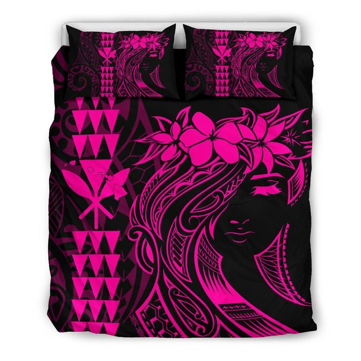 Alohawaii Bedding Set - Cover and Pillow Cases Hawaii Map Kanaka Polynesian Hula Girl - Pink | Alohawaii.co