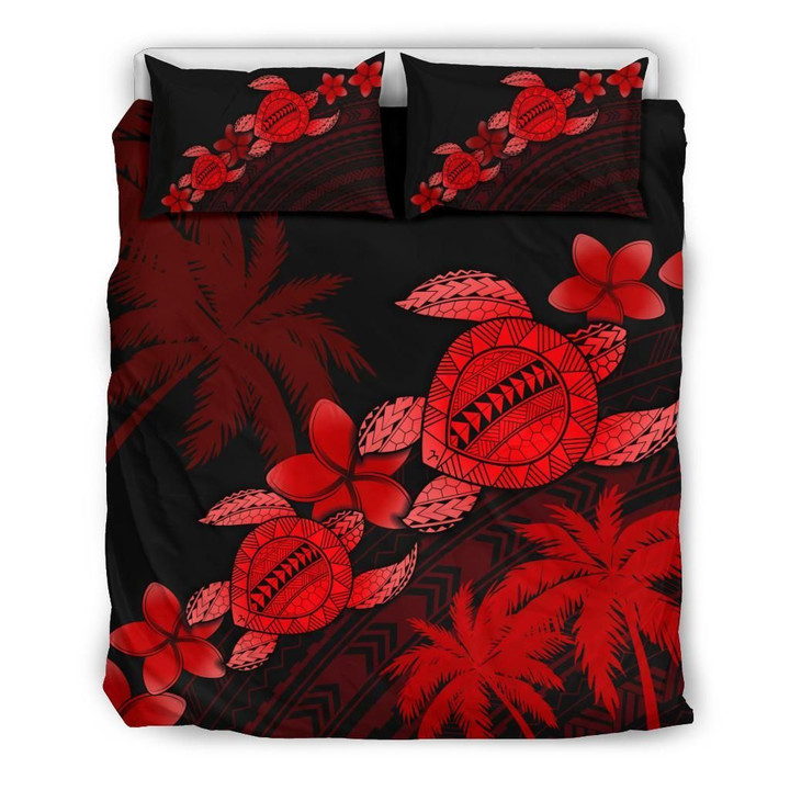 Alohawaii Home Set - Hawaii Turtle Plumeria Coconut Tree Polynesian Bedding Set - Red - AH J4