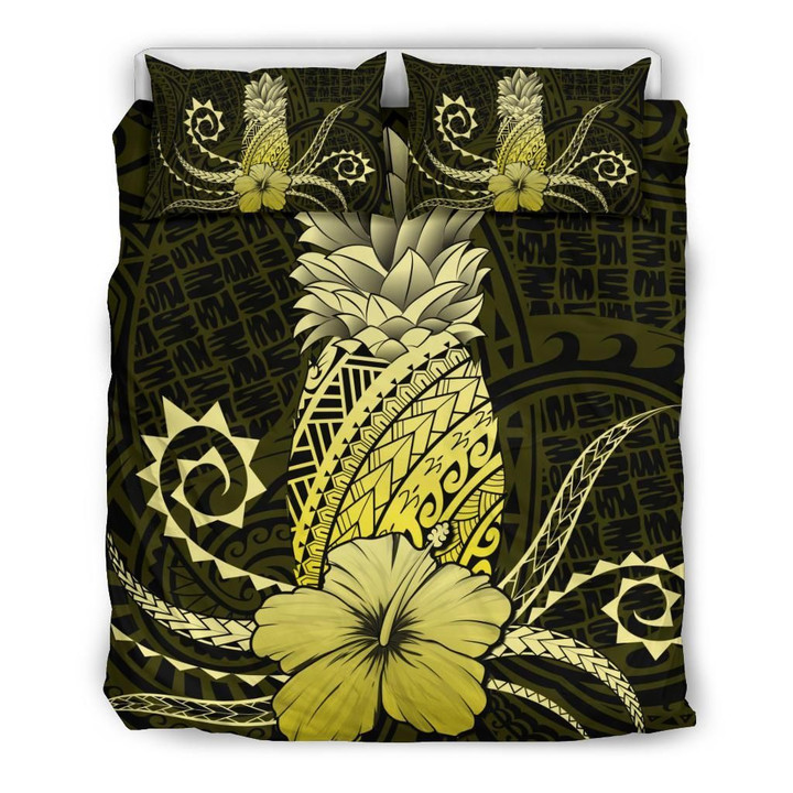 Alohawaii Bedding Set - Cover and Pillow Cases Hawaii Polynesian Pineapple Hibiscus - Zela Style Yellow | Alohawaii.co