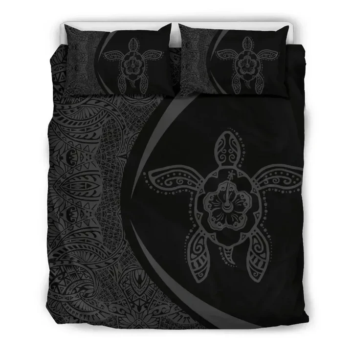 Alohawaii Bedding Set - Cover and Pillow Cases Hawaiian Hibiscus Turtle Polynesian Circle Style Grey | Alohawaii.co