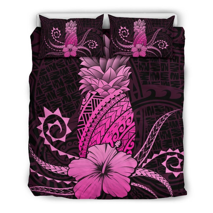 Alohawaii Bedding Set - Cover and Pillow Cases Hawaii Polynesian Pineapple Hibiscus - Zela Style Pink | Alohawaii.co