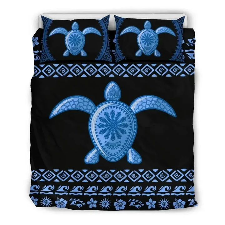 Alohawaii Bedding Set - Cover and Pillow Cases Hawaiian Hibiscus Turtle Polynesian - Blue Version- | Alohawaii.co
