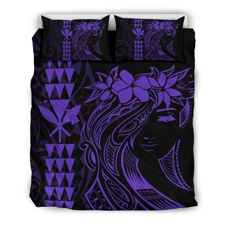 Alohawaii Bedding Set - Cover and Pillow Cases Hawaii Map Kanaka Polynesian Hula Girl - Purple | Alohawaii.co