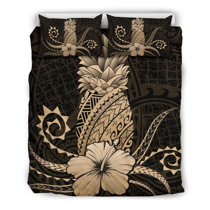 Alohawaii Bedding Set - Cover and Pillow Cases Hawaii Polynesian Pineapple Hibiscus - Zela Style Gold | Alohawaii.co