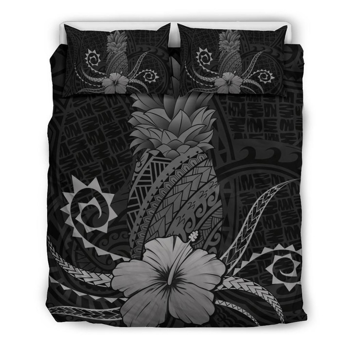 Alohawaii Bedding Set - Cover and Pillow Cases Hawaii Polynesian Pineapple Hibiscus - Zela Style Gray | Alohawaii.co