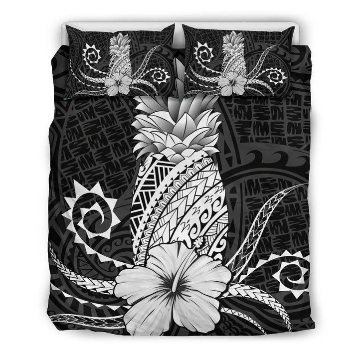 Alohawaii Bedding Set - Cover and Pillow Cases Hawaii Polynesian Pineapple Hibiscus - Zela Style White | Alohawaii.co