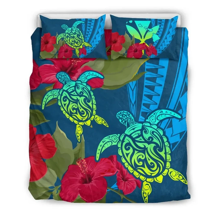 Alohawaii Home Set - Hawaii Turtle Hibiscus Polynesian Bedding Set - Bana Style - AH - J4