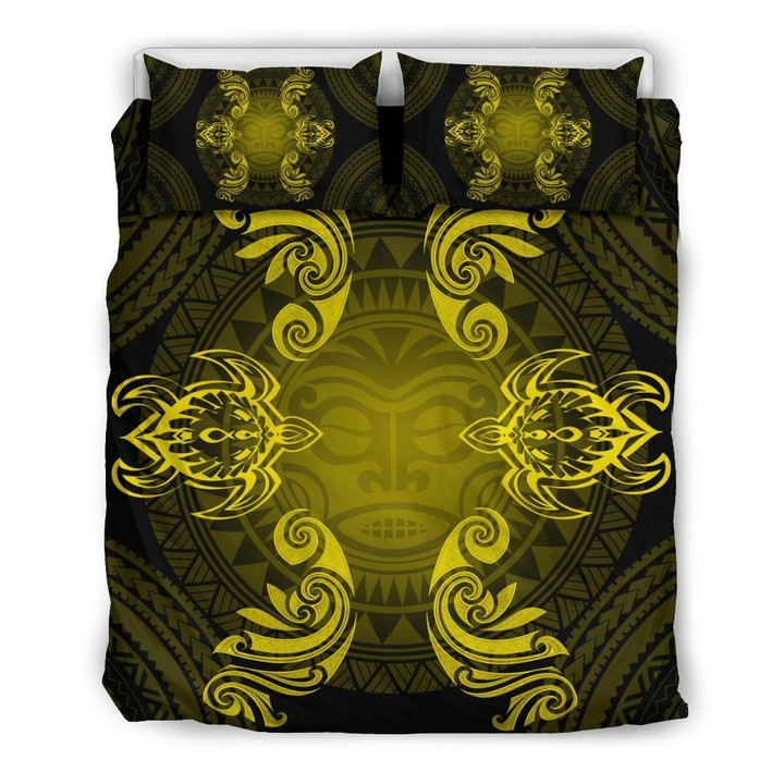 Alohawaii Bedding Set - Cover and Pillow Cases Hawaiian Turtles Tribal Mask Polynesian Yellow | Alohawaii.co