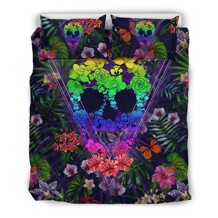 Alohawaii Bedding Set - Cover and Pillow Cases Hawaiian Skull Tropical Hibiscus Plumeria Flower Polynesian | Alohawaii.co