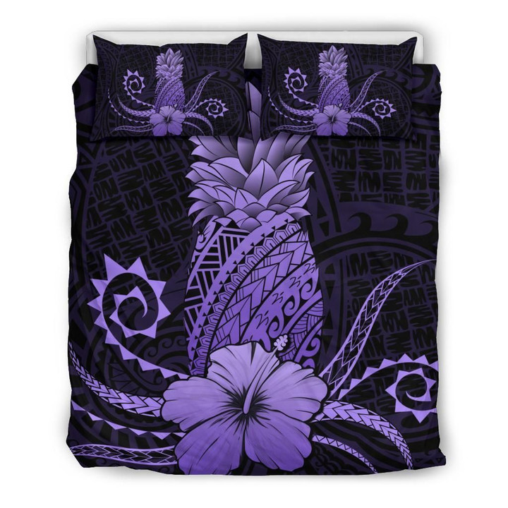 Alohawaii Bedding Set - Cover and Pillow Cases Hawaii Polynesian Pineapple Hibiscus - Zela Style Purple | Alohawaii.co