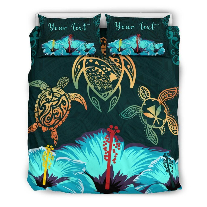 Alohawaii Bedding Set - Cover and Pillow Cases Personalized - Hawaii Map Turtle Hibiscus Polynesian Luxury - Honu Ohana | Alohawaii.co