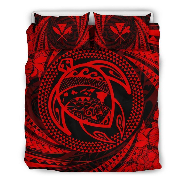 Alohawaii Bedding Set - Cover and Pillow Cases Hawaiian Kanaka Honu Hibiscus Tornado Red Polynesian JD | Alohawaii.co