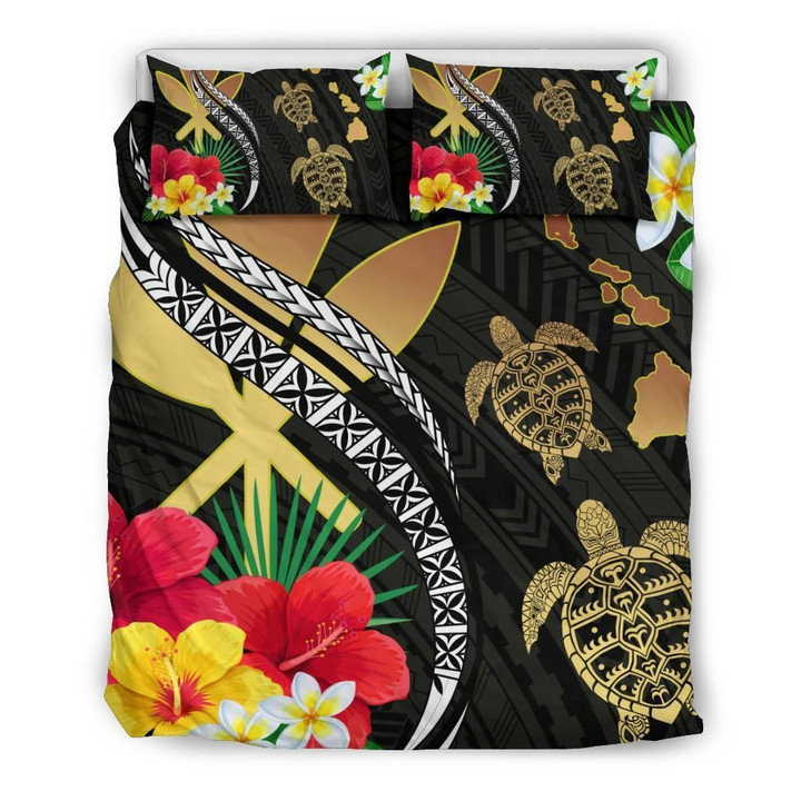 Alohawaii Bedding Set - Cover and Pillow Cases Hawaii Map Turtle Hibiscus Plumeria Polynesian | Alohawaii.co