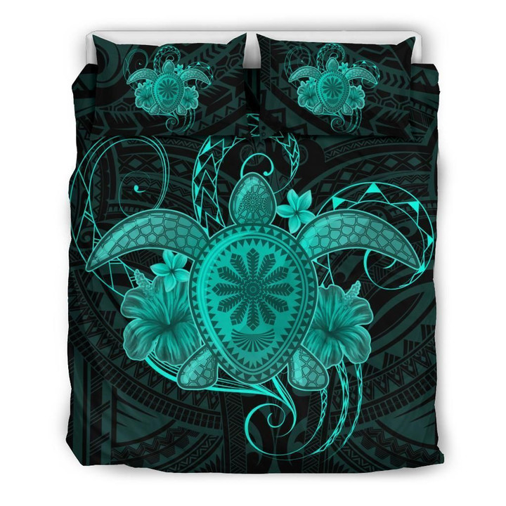 Alohawaii Bedding Set - Cover and Pillow Cases Hawaii Turtle Hibiscus Polynesian - Full Style - Turquoise | Alohawaii.co