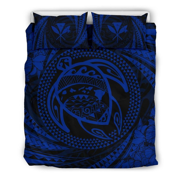 Alohawaii Bedding Set - Cover and Pillow Cases Hawaiian Kanaka Honu Hibiscus Tornado Blue Polynesian JD | Alohawaii.co
