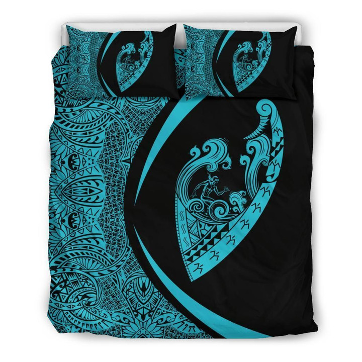 Alohawaii Bedding Set - Cover and Pillow Cases Hawaiian Surfing Waves Fish Hook Polynesian - Circle Style Blue | Alohawaii.co