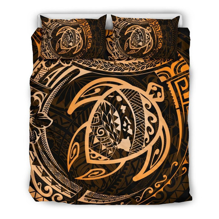 Alohawaii Bedding Set - Cover and Pillow Cases Hawaiian Map Turtle Polynesian Circle Orange | Alohawaii.co