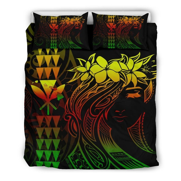 Alohawaii Bedding Set - Cover and Pillow Cases Hawaii Map Kanaka Polynesian Hula Girl - Reggae | Alohawaii.co