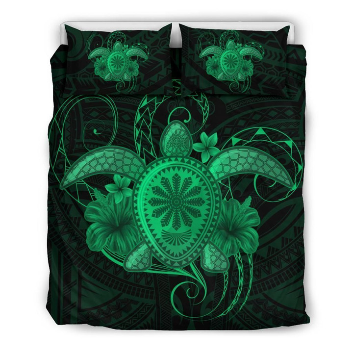 Alohawaii Bedding Set - Cover and Pillow Cases Hawaii Turtle Hibiscus Polynesian - Full Style - Green | Alohawaii.co