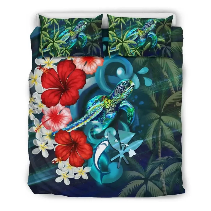 Alohawaii Bedding Set - Cover and Pillow Cases Kanaka Maoli (Hawaiian) - Ocean Turtle Coconut Tree And Hibiscus | Alohawaii.co