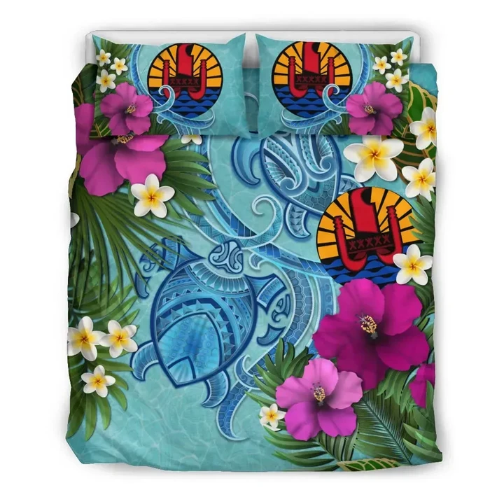 Alohawaii Bedding Set - Cover and Pillow Cases Tahiti - Polynesian Turtle Hibiscus And Plumeria | Alohawaii.co
