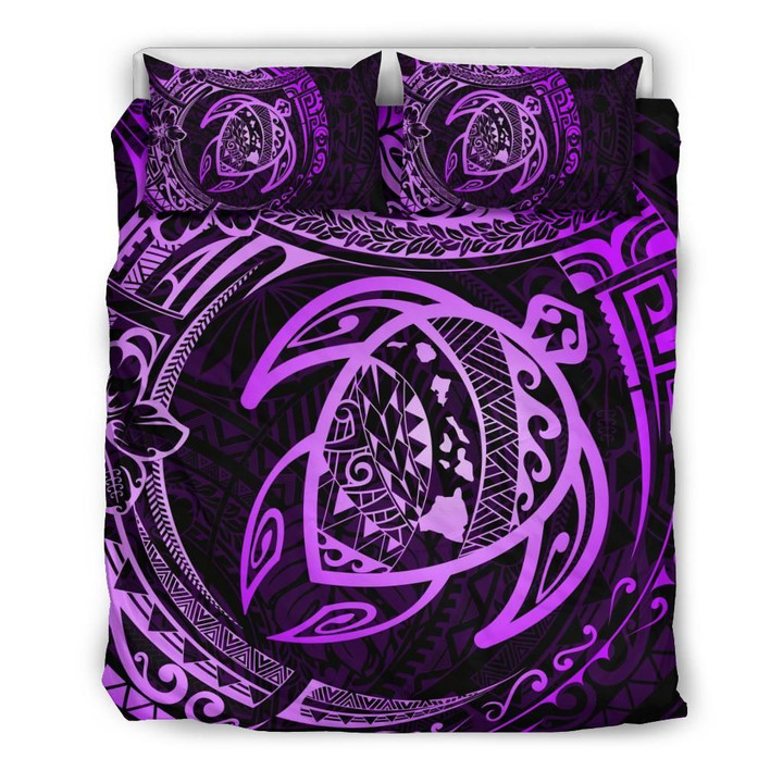 Alohawaii Bedding Set - Cover and Pillow Cases Hawaiian Map Turtle Polynesian Circle Purple | Alohawaii.co
