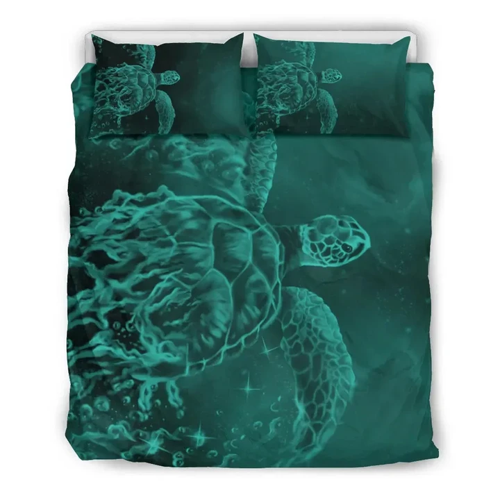 Alohawaii Home Set - Hawaii Sea Turtle Water Color Travel Galaxy Bedding Set - AH - Turquoise - J5