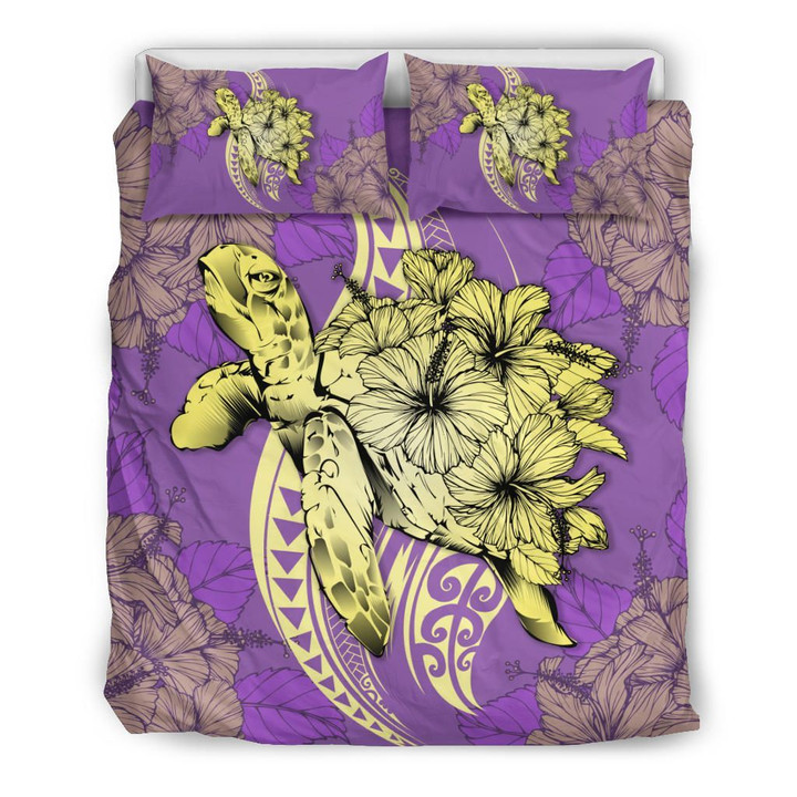 Alohawaii Home Set - Hawaii Polynesian Turtle Hibiscus Bedding Set - Yellow - AH - J4