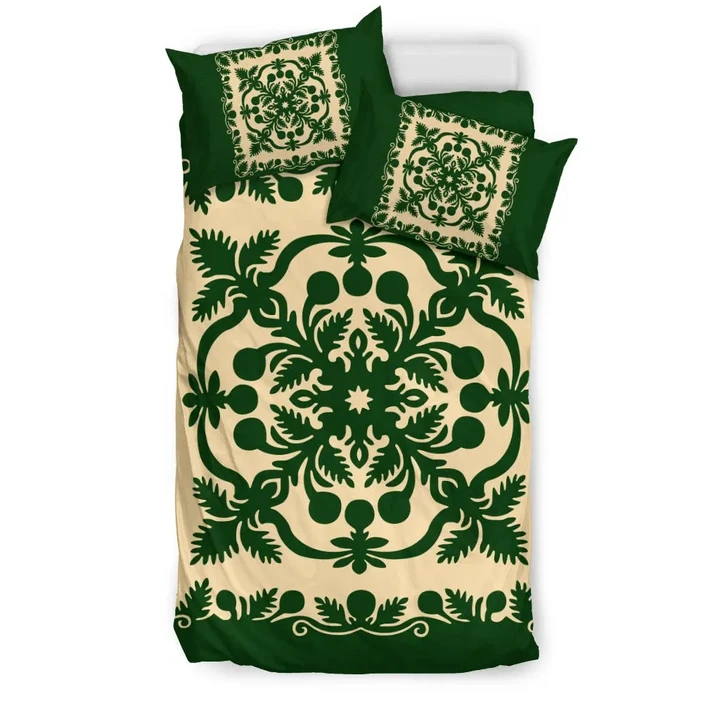 Hawaiian Bedding Set Royal Pattern - Emerald Green - AH - J2 - Alohawaii