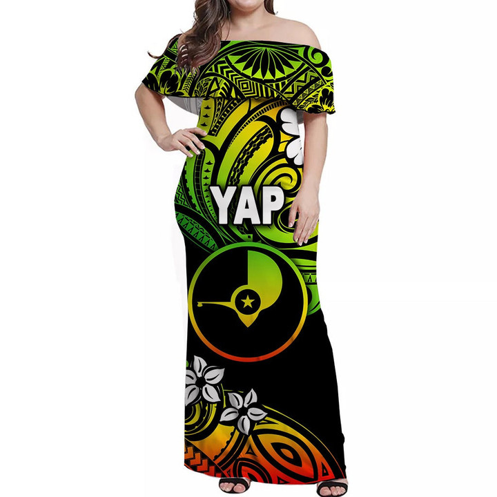 Alohawaii Dress - FSM Yap Off Shoulder Long Dress Unique Vibes - Reggae