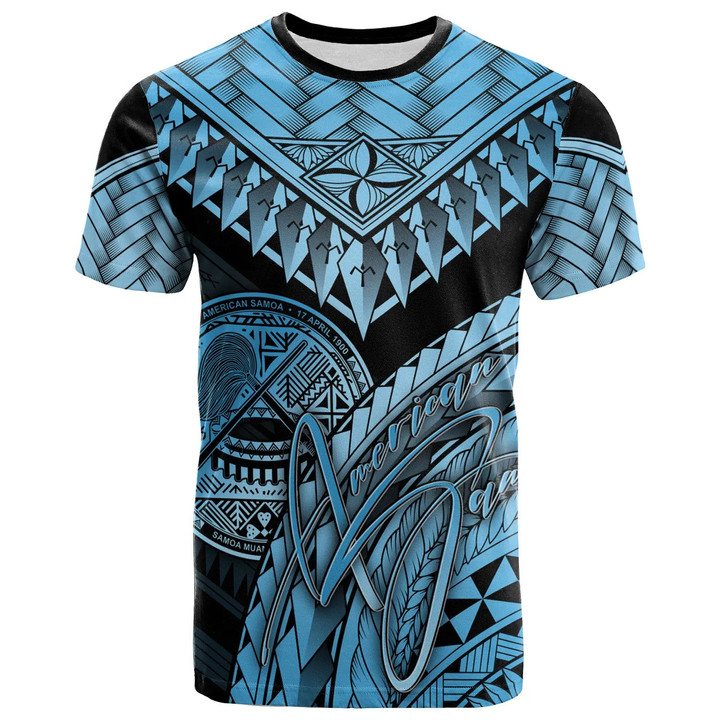 American Samoa T-Shirt Blue - Polynesian Necklace and Lauhala