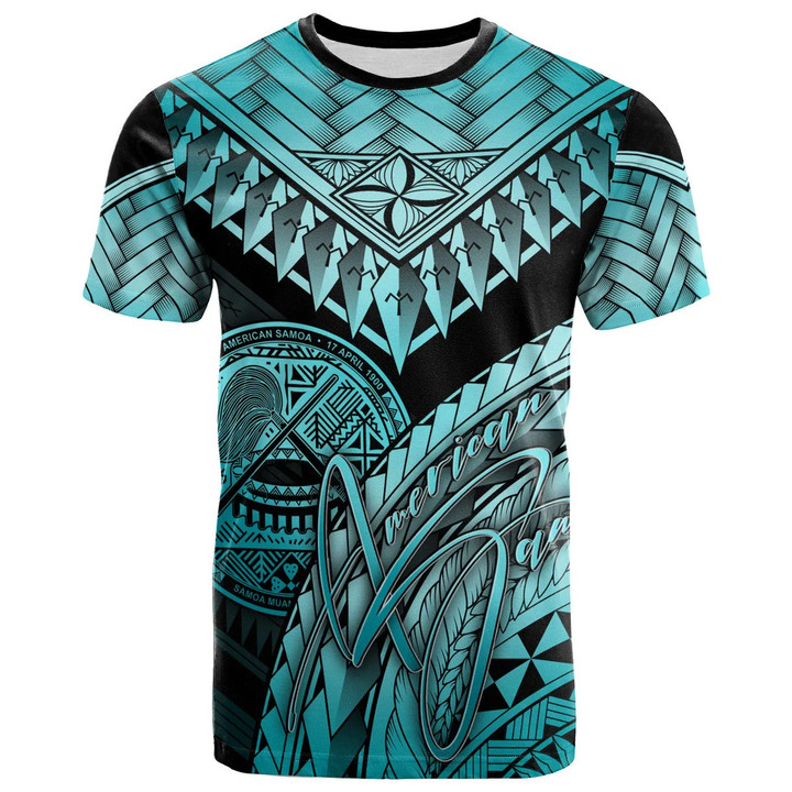 American Samoa T-Shirt Turquoise - Polynesian Necklace and Lauhala