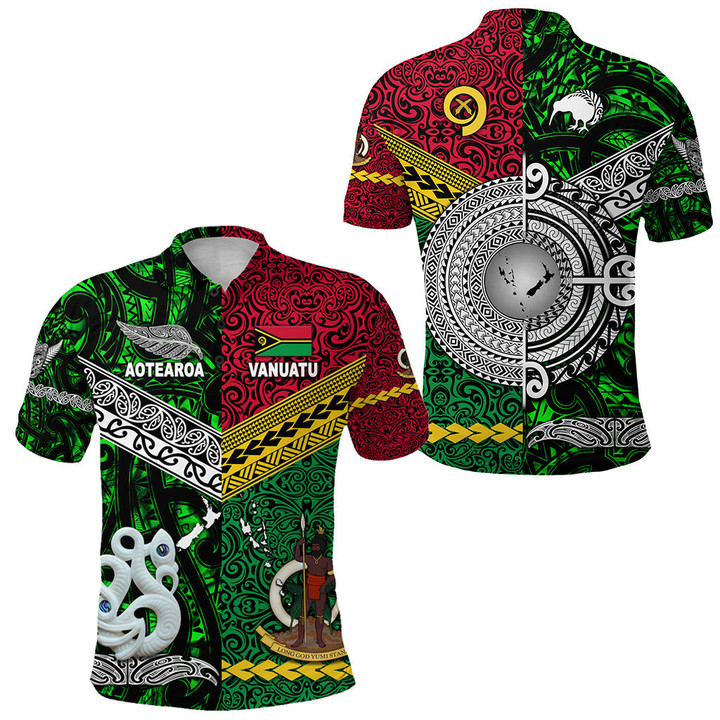 Vanuatu And New Zealand Polo Shirt Together - Green