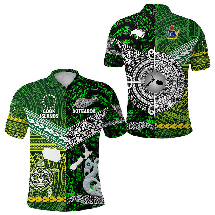 New Zealand Maori Aotearoa Polo Shirt Cook Islands Together - Green
