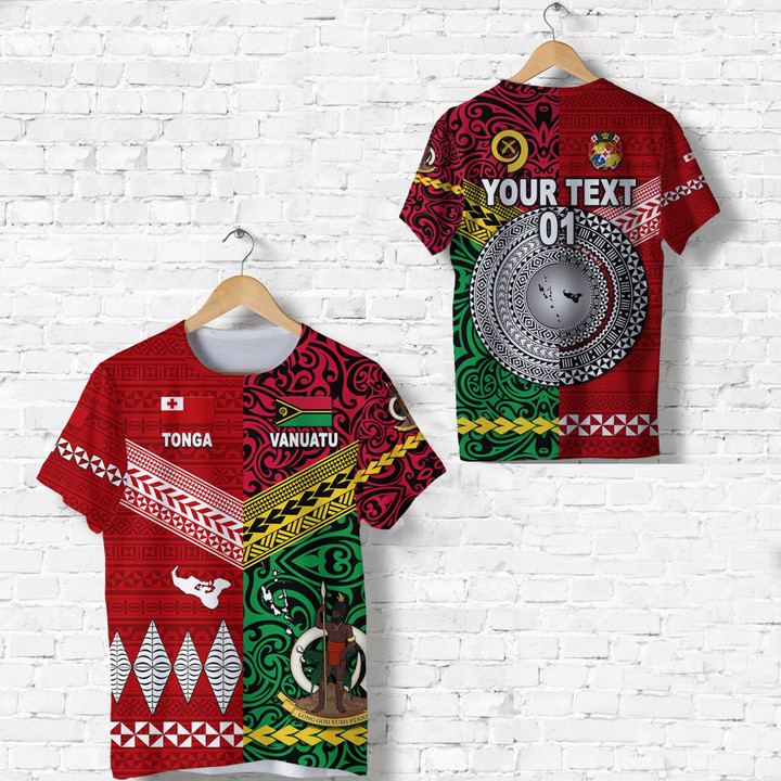(Custom Personalised) Vanuatu And Tonga T Shirt Polynesian Together - Bright Red, Custom Text And Number