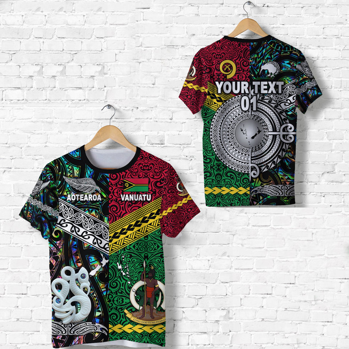 (Custom Personalised) Vanuatu And New Zealand T Shirt Together - Paua Shell, Custom Text And Number