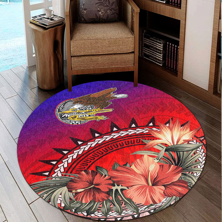 Alohawaii Round Carpet - American Samoa Hibiscus Polynesian Round Carpet | Alohawaii
