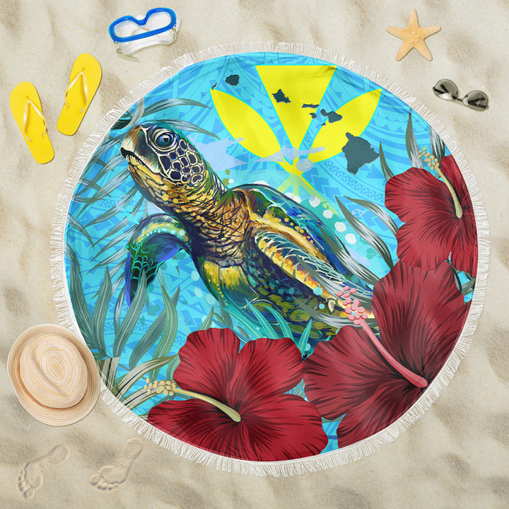 Alohawaii Beach Blanket - Hawaii Turtle Hibiscus Ocean Beach Blanket | Alohawaii
