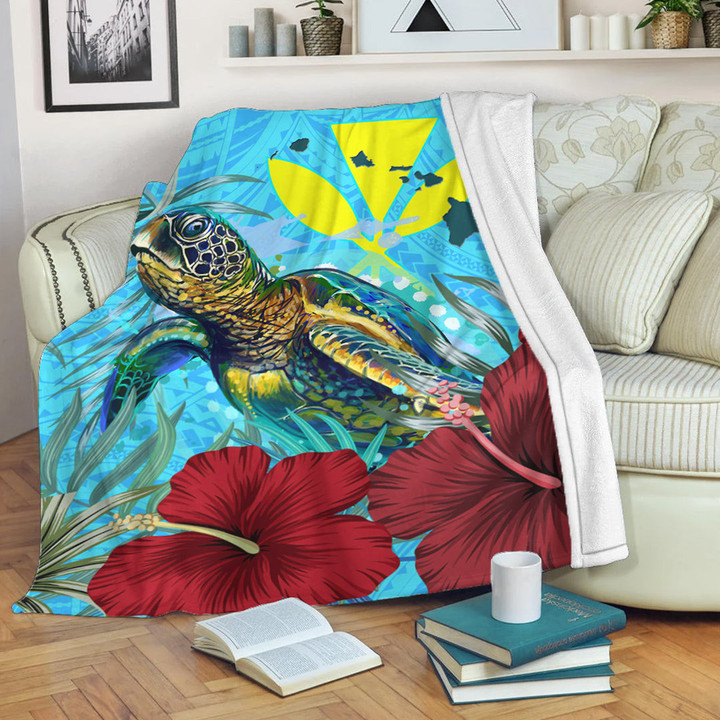 Alohawaii Premium Blanket - Hawaii Turtle Hibiscus Ocean Premium Blanket | Alohawaii
