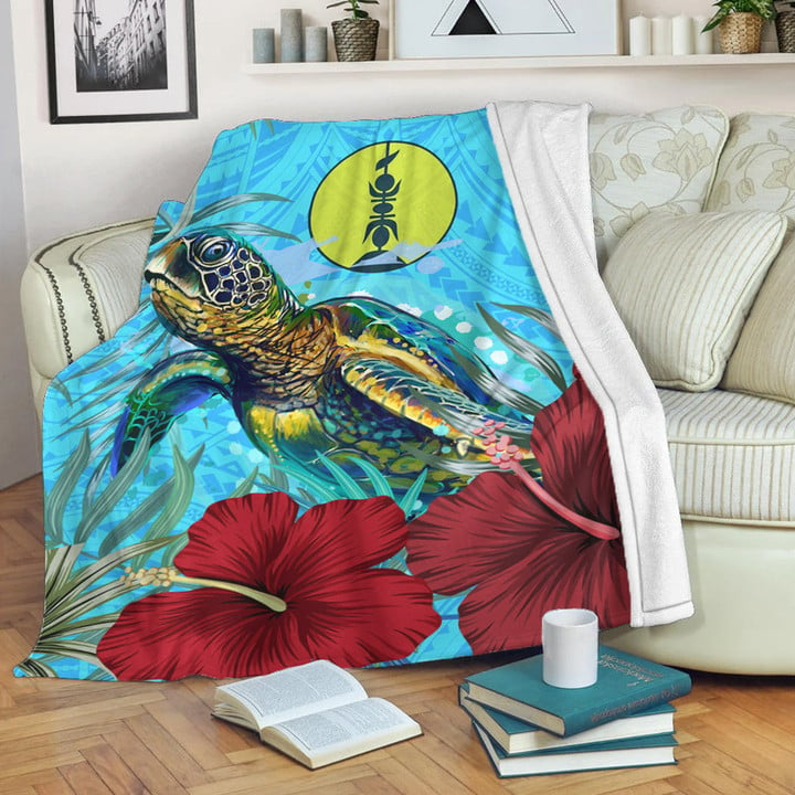 Alohawaii Premium Blanket - New Caledonia Turtle Hibiscus Ocean Premium Blanket | Alohawaii
