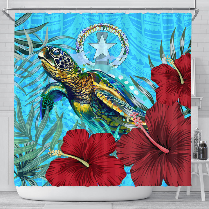 Alohawaii Shower Curtain - Northern Mariana Islands Turtle Hibiscus Ocean Shower Curtain | Alohawaii
