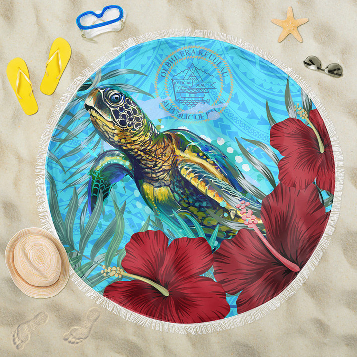 Alohawaii Beach Blanket - Palau Turtle Hibiscus Ocean Beach Blanket | Alohawaii
