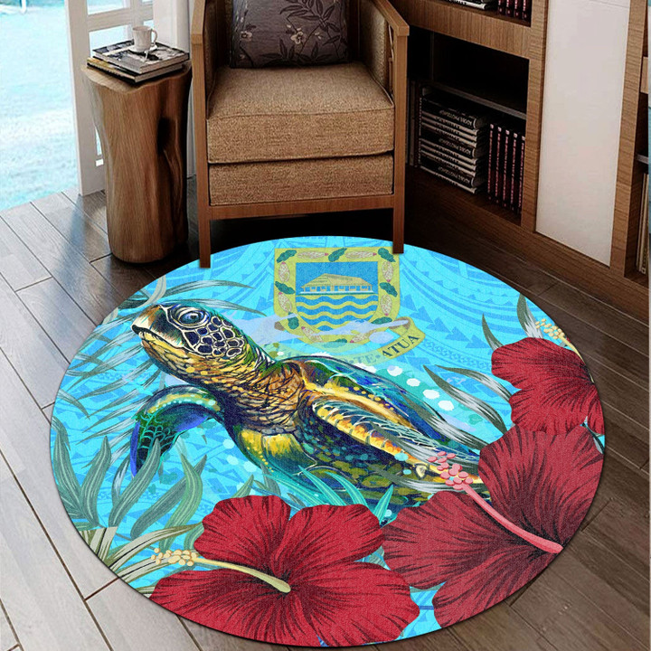 Alohawaii Round Carpet - Tuvalu Turtle Hibiscus Ocean Round Carpet | Alohawaii

