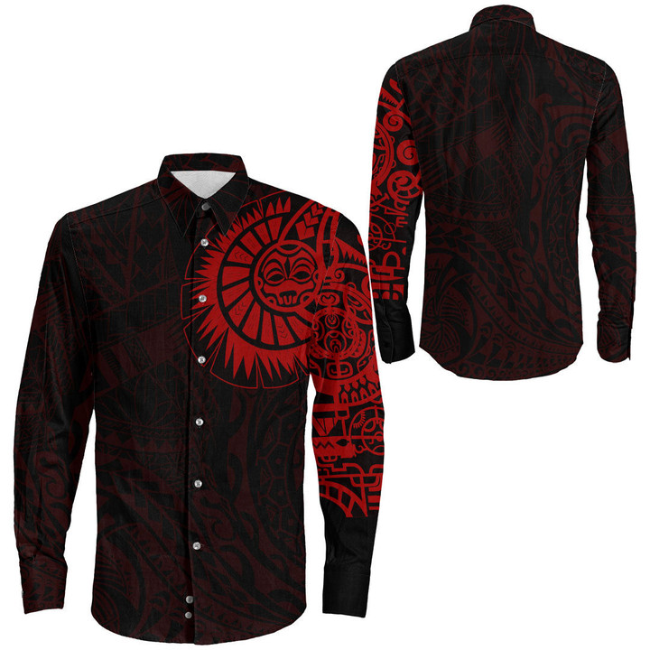Alohawaii Clothing - Polynesian Tattoo Style - Red Version Long Sleeve Button Shirt A7 | Alohawaii