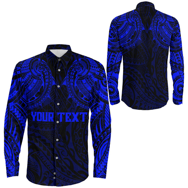 Alohawaii Clothing - (Custom) Polynesian Tattoo Style - Blue Version Long Sleeve Button Shirt A7 | Alohawaii