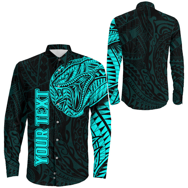 Alohawaii Clothing - (Custom) Polynesian Tattoo Style Snake - Cyan Version Long Sleeve Button Shirt A7 | Alohawaii