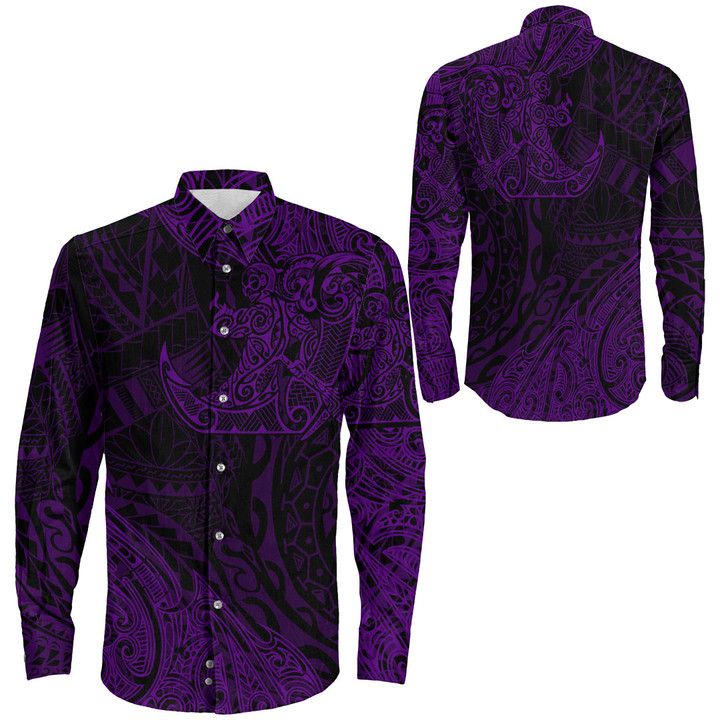 Alohawaii Clothing - Polynesian Tattoo Style Surfing - Purple Version Long Sleeve Button Shirt A7 | Alohawaii