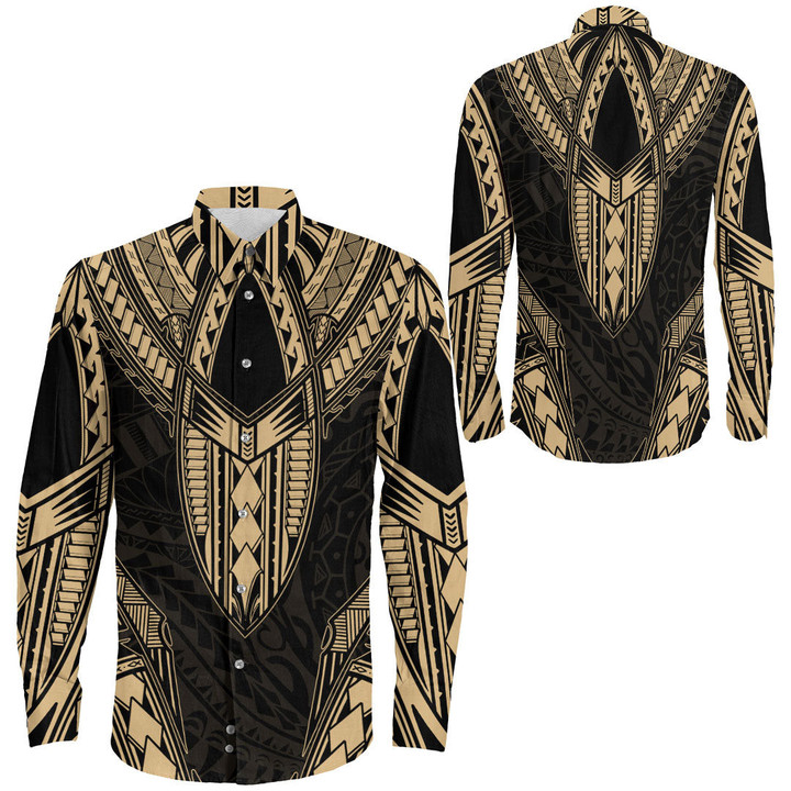 Alohawaii Clothing - Polynesian Tattoo Style - Gold Version Long Sleeve Button Shirt A7 | Alohawaii