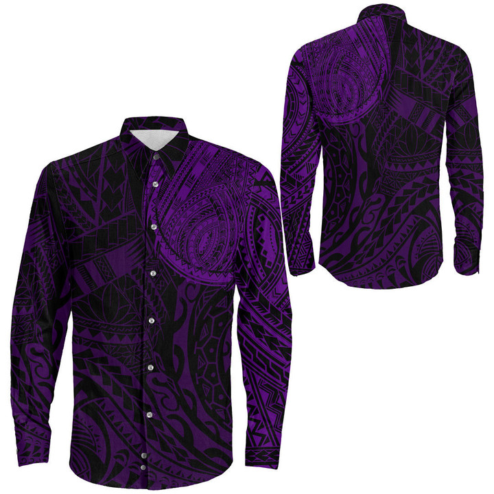 Alohawaii Clothing - Polynesian Tattoo Style - Purple Version Long Sleeve Button Shirt A7 | Alohawaii