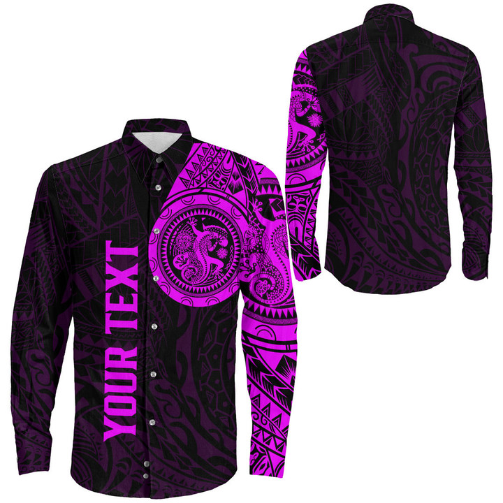 Alohawaii Clothing - (Custom) Lizard Gecko Maori Polynesian Style Tattoo - Pink Version Long Sleeve Button Shirt A7 | Alohawaii